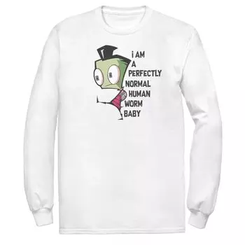 Мужская футболка Invader Zim And Gir с акварельным портретом и логотипом, длинными рукавами и графическим рисунком Nickelodeon, белый
