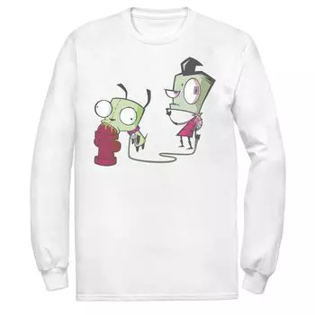 Мужская футболка Invader Zim Walking Gir с изображением пожарного гидранта и портретом с длинными рукавами Nickelodeon, белый