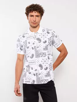 Мужская футболка из чесаного хлопка с короткими рукавами и воротником-поло с рисунком LCW Casual, буксе белый