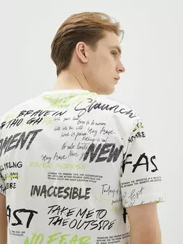 Мужская футболка из чесаного хлопка с круглым вырезом и коротким рукавом с принтом LCW Casual, буксе белый