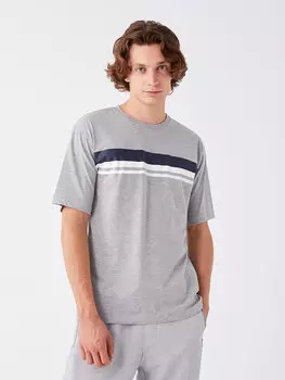Мужская футболка из чесаного хлопка с круглым вырезом и короткими рукавами с цветными блоками LCW Casual, серый меланж