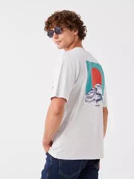 Мужская футболка из чесаного хлопка с круглым вырезом и коротким рукавом с принтом LCW Casual, светло-серый