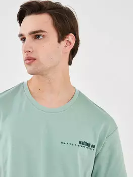 Мужская футболка из чесаного хлопка с круглым вырезом и коротким рукавом с принтом LCW Casual, мятно-зеленый