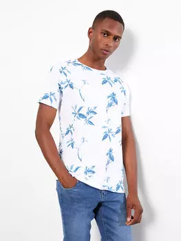 Мужская футболка из чесаного хлопка с круглым вырезом и короткими рукавами с рисунком LCW Casual, буксе белый