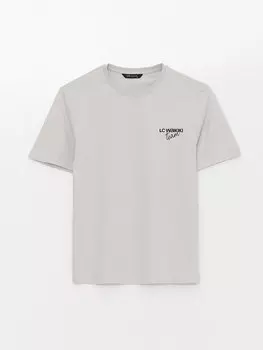 Мужская футболка из чесаного хлопка с круглым вырезом и коротким рукавом с принтом LCW Casual, светло-серый
