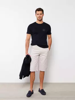 Мужская футболка из чесаного хлопка с круглым вырезом и коротким рукавом с принтом LCWAIKIKI Classic, темно-синий