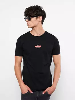 Мужская футболка из чесаного хлопка с круглым вырезом и коротким рукавом с принтом LCW Casual