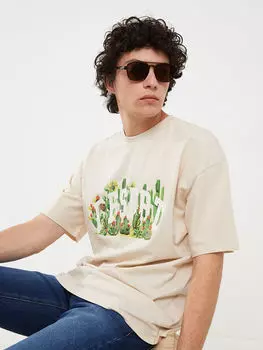 Мужская футболка из чесаного хлопка с круглым вырезом и коротким рукавом с принтом Xside