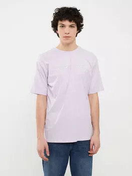 Мужская футболка из чесаного хлопка с круглым вырезом и коротким рукавом с принтом LCW Casual