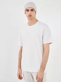 Мужская футболка из чесаного хлопка с круглым вырезом и коротким рукавом с принтом LCW Casual, светло-бежевый