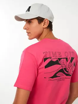 Мужская футболка из чесаного хлопка с круглым вырезом и коротким рукавом с принтом LCW Casual, фуксия