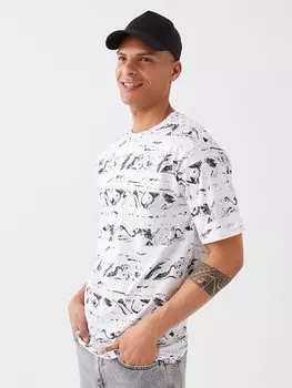 Мужская футболка из чесаного хлопка с круглым вырезом и короткими рукавами с рисунком LCW Casual, буксе белый