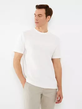 Мужская футболка из чесаного хлопка с круглым вырезом и коротким рукавом с принтом LCWAIKIKI Classic, экрю