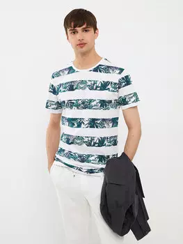 Мужская футболка из чесаного хлопка с круглым вырезом и короткими рукавами с рисунком LCW Casual, буксе белый