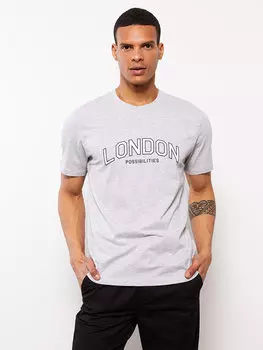 Мужская футболка из чесаного хлопка с круглым вырезом и коротким рукавом с принтом LCW Casual, серый меланж