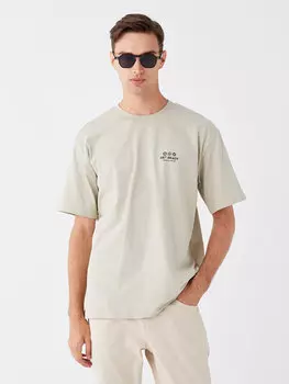 Мужская футболка из чесаного хлопка с круглым вырезом и коротким рукавом с принтом LCW Casual, серый