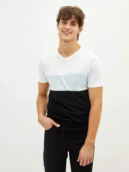 Мужская футболка из чесаного хлопка с круглым вырезом и коротким рукавом с цветными блоками LCW Casual