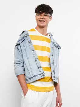 Мужская футболка из чесаного хлопка с круглым вырезом и коротким рукавом с цветными блоками LCW Casual