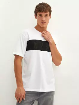 Мужская футболка из чесаного хлопка с круглым вырезом и коротким рукавом с цветными блоками LCW Casual