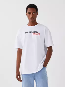 Мужская футболка из чесаного хлопка с круглым вырезом и коротким рукавом с принтом CALMERA MODA, белый