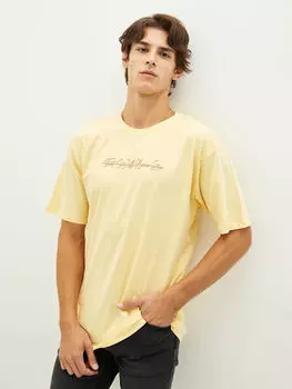 Мужская футболка из чесаного хлопка с круглым вырезом и коротким рукавом с принтом LCW Casual