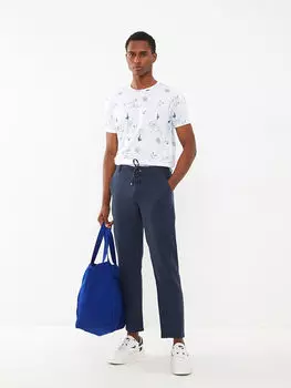 Мужская футболка из чесаного хлопка с круглым вырезом и коротким рукавом с принтом LCW Casual