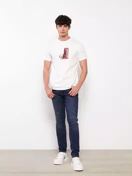 Мужская футболка из чесаного хлопка с круглым вырезом и коротким рукавом с принтом LCW Casual