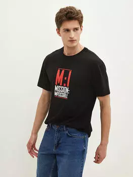 Мужская футболка из чесаного хлопка с круглым вырезом и коротким рукавом с принтом LCW Casual