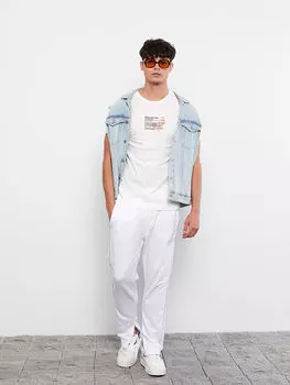 Мужская футболка из чесаного хлопка с круглым вырезом и коротким рукавом с принтом LCW Casual