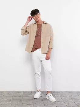 Мужская футболка из чесаного хлопка с круглым вырезом и коротким рукавом с принтом LCW Casual