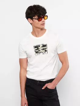 Мужская футболка из чесаного хлопка с круглым вырезом и коротким рукавом с принтом LCW Casual