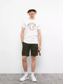 Мужская футболка из чесаного хлопка с круглым вырезом и коротким рукавом с принтом LCW Casual