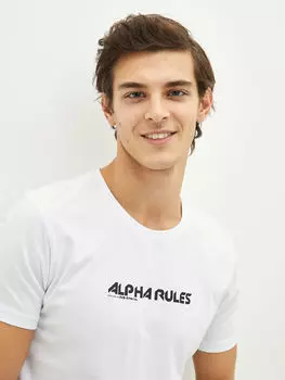 Мужская футболка из чесаного хлопка с круглым вырезом и коротким рукавом с принтом LCW Casual