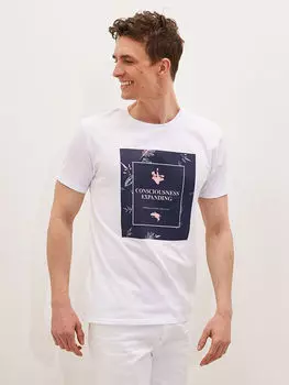 Мужская футболка из чесаного хлопка с круглым вырезом и коротким рукавом с принтом LCW Casual