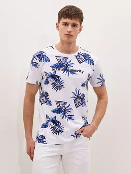 Мужская футболка из чесаного хлопка с круглым вырезом и коротким рукавом с принтом LCW Casual