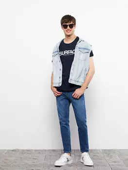 Мужская футболка из чесаного хлопка с круглым вырезом и коротким рукавом с принтом LCW Casual