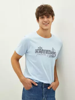 Мужская футболка из чесаного хлопка с круглым вырезом и коротким рукавом с принтом LCW Casual