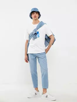 Мужская футболка из чесаного хлопка с круглым вырезом и коротким рукавом с принтом LCW Casual