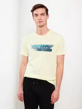 Мужская футболка из чесаного хлопка с круглым вырезом и коротким рукавом с принтом LCW Casual