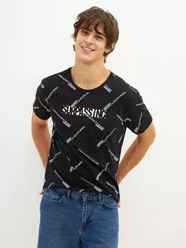 Мужская футболка из чесаного хлопка с круглым вырезом и коротким рукавом с принтом LCW Casual