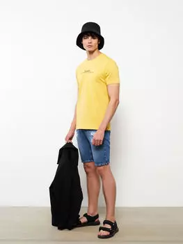 Мужская футболка из чесаного хлопка с круглым вырезом и коротким рукавом с принтом LCW Casual