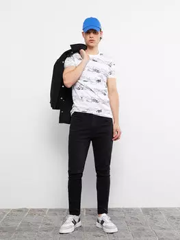 Мужская футболка из чесаного хлопка с круглым вырезом и коротким рукавом с принтом LCW Casual, буксе белый