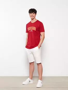 Мужская футболка из чесаного хлопка с круглым вырезом и коротким рукавом с принтом LCW Casual, красный