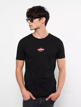 Мужская футболка из чесаного хлопка с круглым вырезом и коротким рукавом с принтом LCW Casual, новый черный