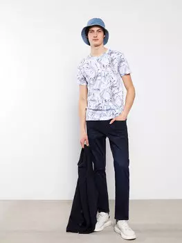 Мужская футболка из чесаного хлопка с круглым вырезом и коротким рукавом с принтом LCW Casual, оптический белый