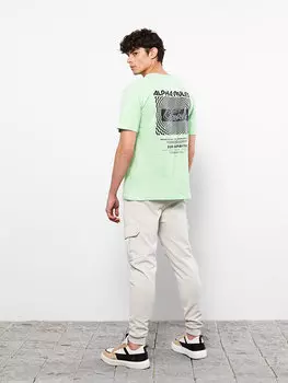 Мужская футболка из чесаного хлопка с круглым вырезом и коротким рукавом с принтом LCW Casual, пастельный зеленый