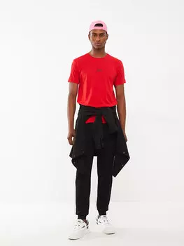 Мужская футболка из чесаного хлопка с круглым вырезом и коротким рукавом с принтом LCW Casual, яркий красный