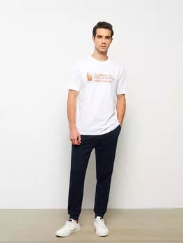 Мужская футболка из чесаного хлопка с круглым вырезом и коротким рукавом с принтом LCWAIKIKI Classic