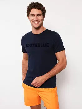 Мужская футболка из чесаного хлопка с круглым вырезом и коротким рукавом с принтом Southblue