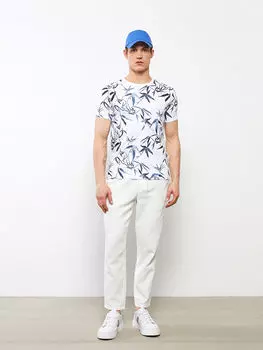 Мужская футболка из чесаного хлопка с круглым вырезом и коротким рукавом с рисунком LCW Casual